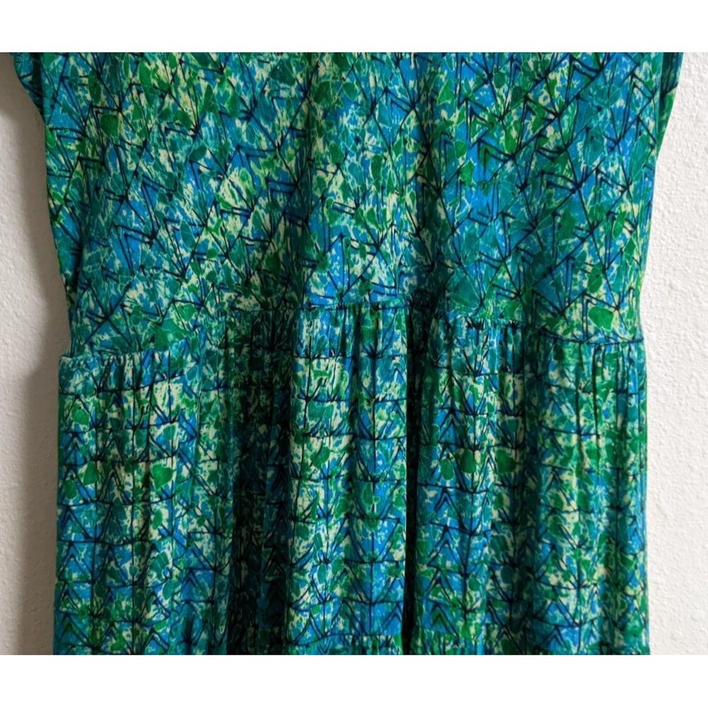 SOFT SURROUNDINGS Green/Blue Geometric Batik "Mariana" Maxi Dress Large - Picture 6 of 13